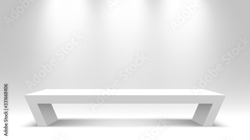 White empty pedestal. Stand. Desk. Podium. Vector illustration.