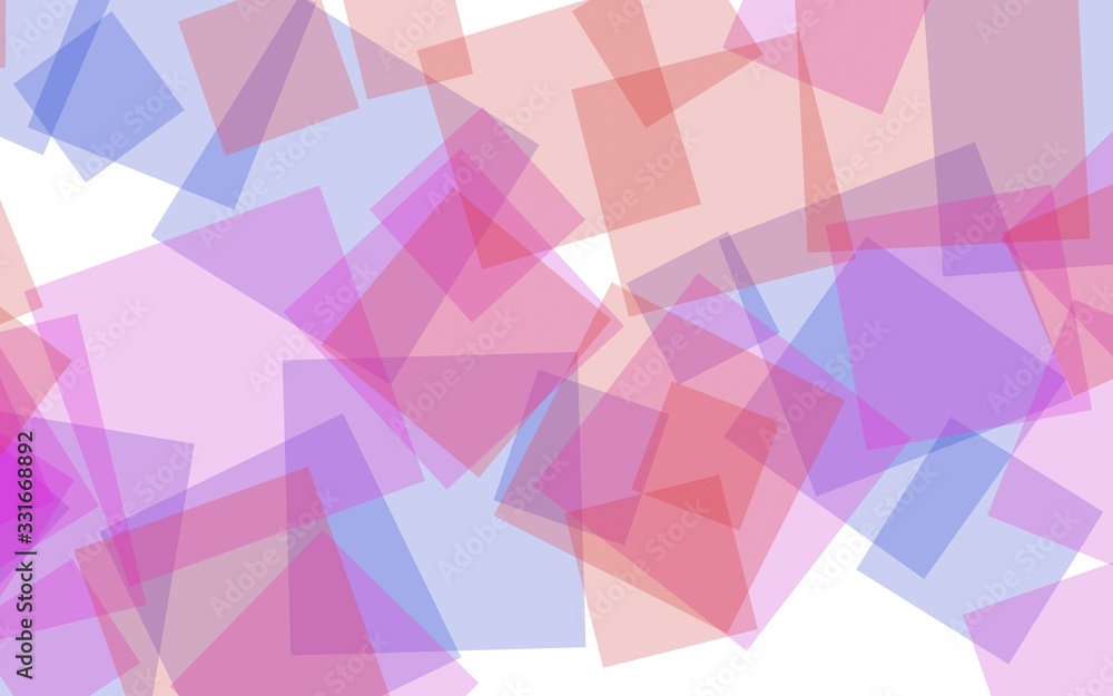Fototapeta premium Multicolored translucent squares on white background. Red tones. 3D illustration