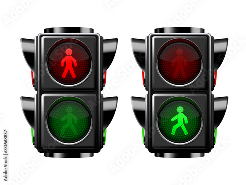 Pedestrian traffic lights red and green isolated on white