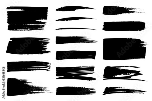 Collection set of hand drawn underline and strokes in marker brush doodle style. Grunge brushes. Black and white background.