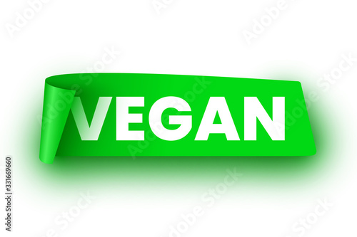 Vegan food banner. Green ribbon. Vector illustration.