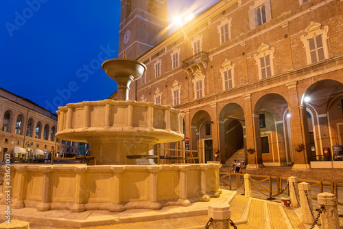 Fabriano, Marches, Italy: historic buildings by night