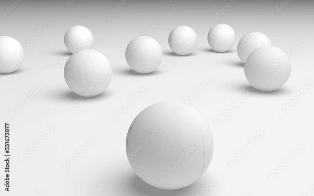 White abstract background. Set of white balls isolated on white backdrop. 3D illustration White abstract background. Set of white balls isolated on white backdrop. 3D illustration