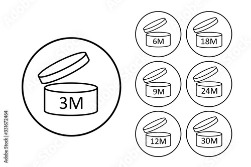 PAO cosmetics symbol, the period after opening symbol. Best before in months. Vector illustration.