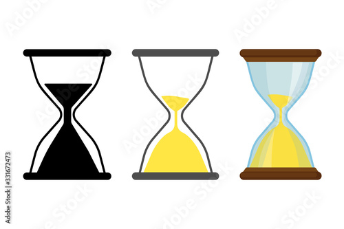 Sandglasses clock icons set in flat style. Vector stock illustration.