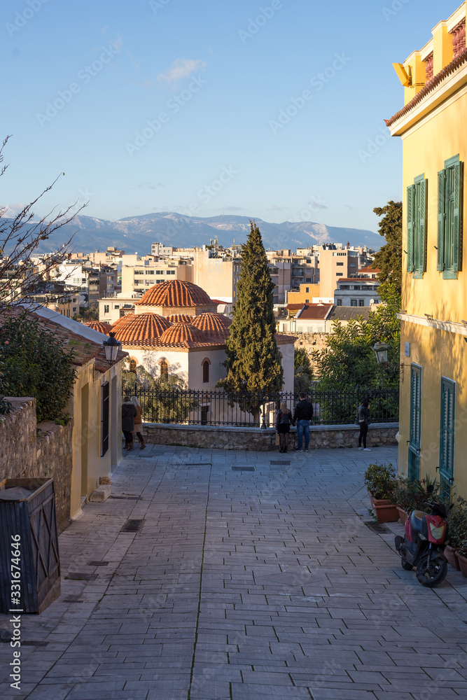 Beautiful view of the city of Athens from the side of the old city
