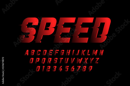 Speed style font design, alphabet and numbers