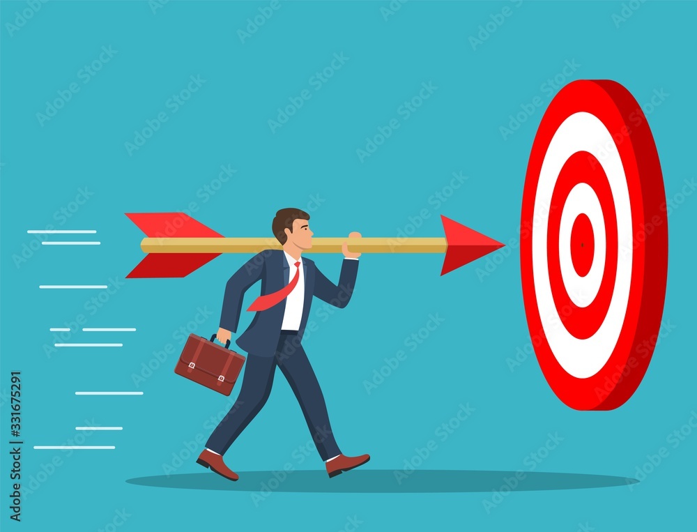 Businessman aim arrow to target. Goal setting. Smart goal. Business