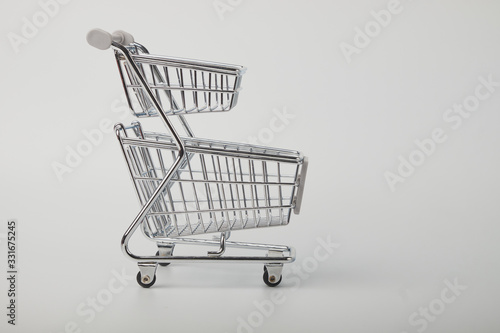 Grocery Supermarket Realistic Trolley Cart, Empty Shopping Cart for Buyer, Consumerism Concept, Concept Fewer Shopping Cause Consumer Behavior Online Shopping Effect, Business Shrink