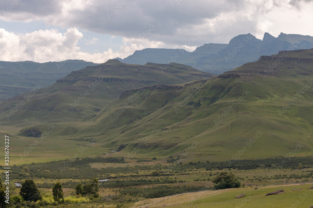 a close up view of the landscape of the mountians along the lesotho boarder in South Africa