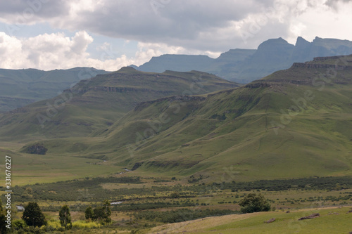 a close up view of the landscape of the mountians along the lesotho boarder in South Africa