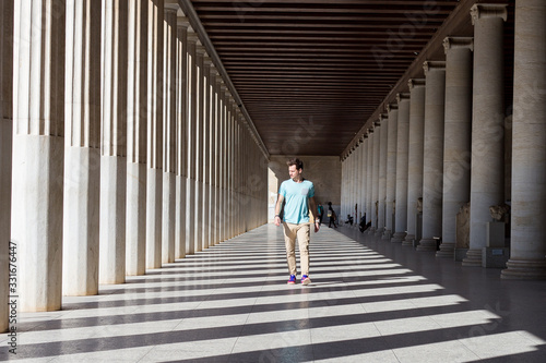 Photography Beautiful old Colonnade of the Ancient Agora of Athens in Greece