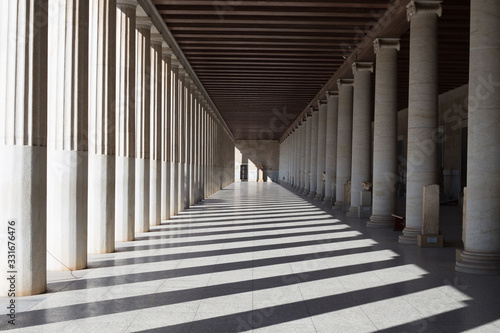 Beautiful old Colonnade of the Ancient Agora of Athens in Greece