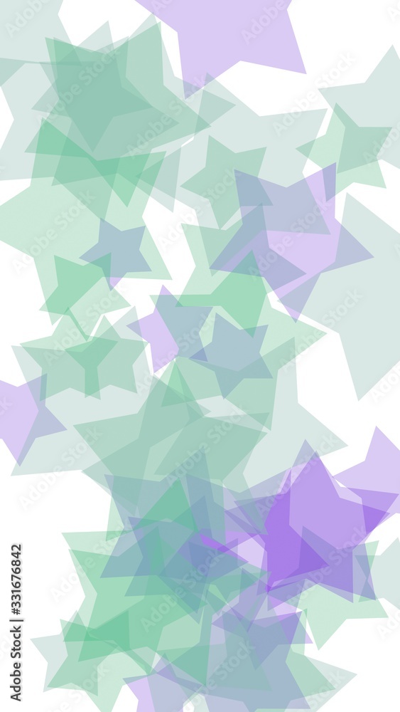Multicolored translucent stars on a white background. Green tones. 3D illustration Multicolored translucent stars on a white background. Green tones. 3D illustration