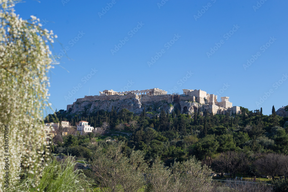 Beautiful view of the Acropolis of Greece in Athens during the afternoon