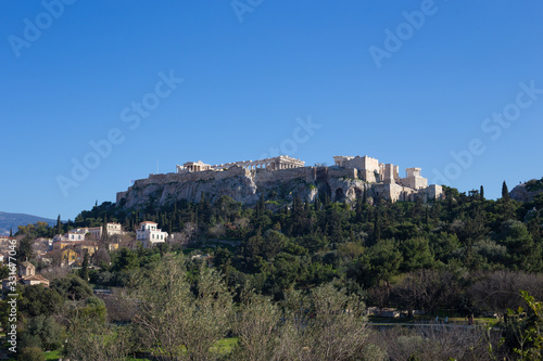 Beautiful view of the Acropolis of Greece in Athens during the afternoon