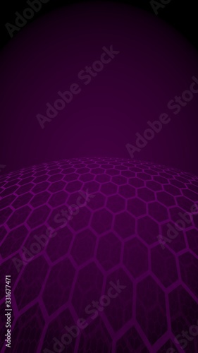 Multilayer sphere of honeycombs, purple on a dark background, social network, computer network, technology, global network. 3D illustration © Plastic man