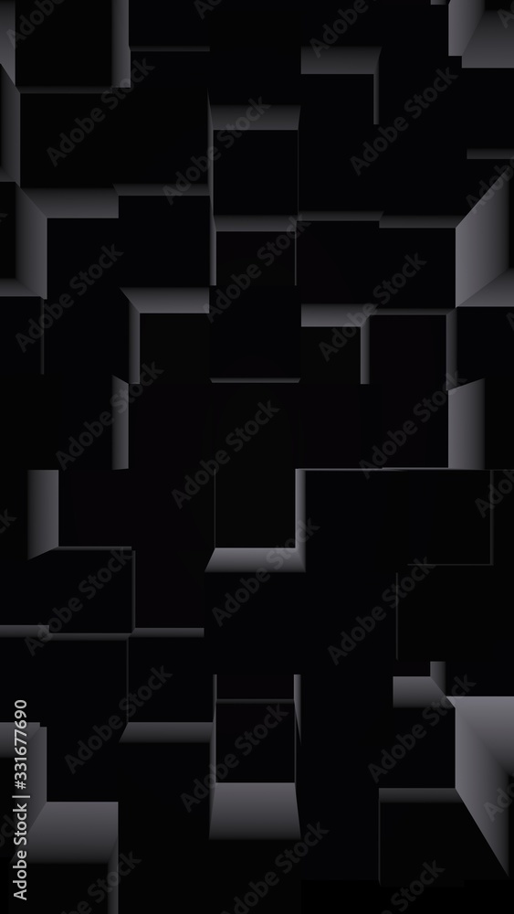 Abstract dark elegant cube geometric background. Chaotically advanced rectangular bars. 3D Rendering, 3D illustration