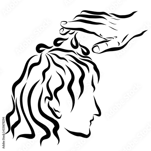 Photos anointing or baptism, hand with drops over the man’s head
