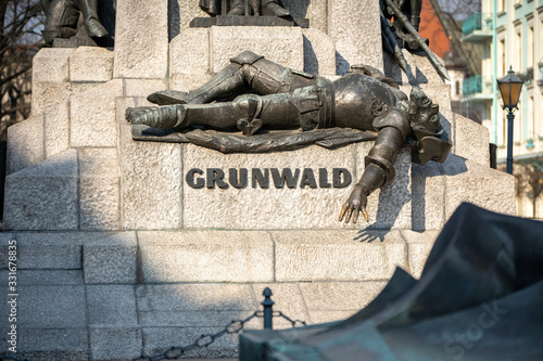 Jan Matejko Square. Grunwald Monument in Krakow. Poland photo