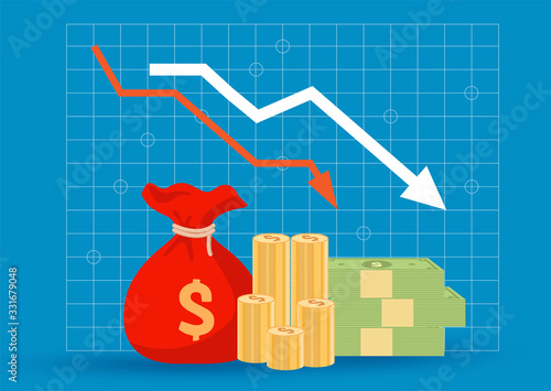 Business finance crisis,  graph down, red Indication arrows, vector design