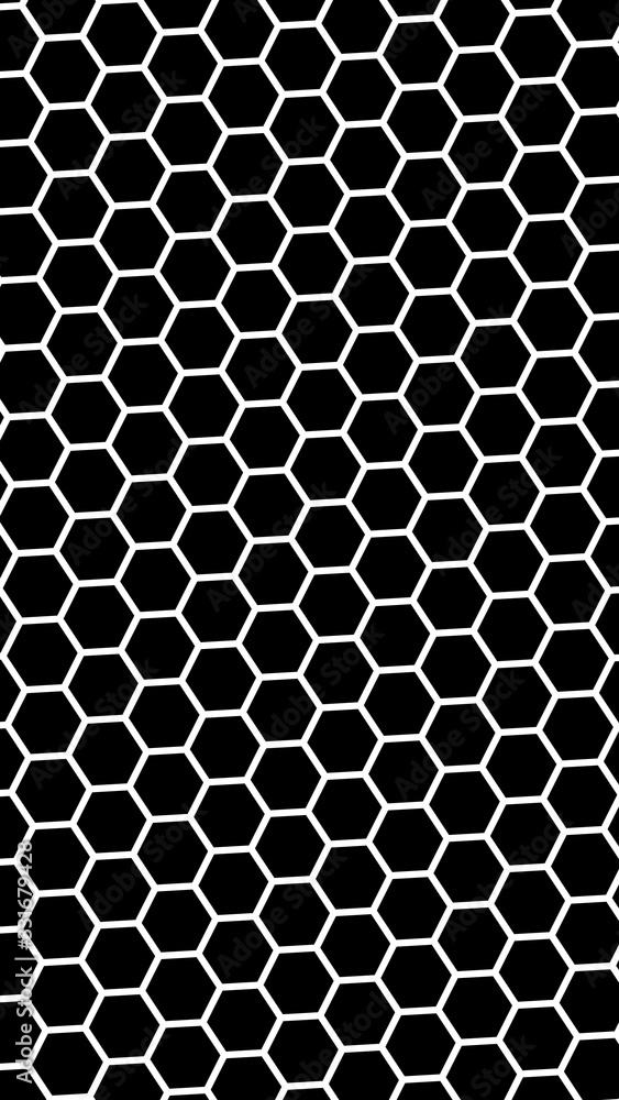 White honeycomb on a black background. Vertical image orientation. Isometric geometry. 3D illustration White honeycomb on a black background. Vertical image orientation. Isometric geometry. 3D illustration