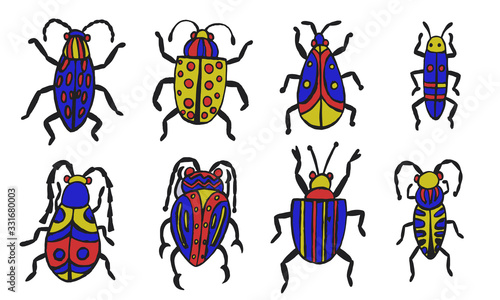 Danger Insect vector set. Web sign kit of bugs. Beetle pictogram collection. Simple danger insect cartoon colorful icon symbol isolated on white. © Ангелина