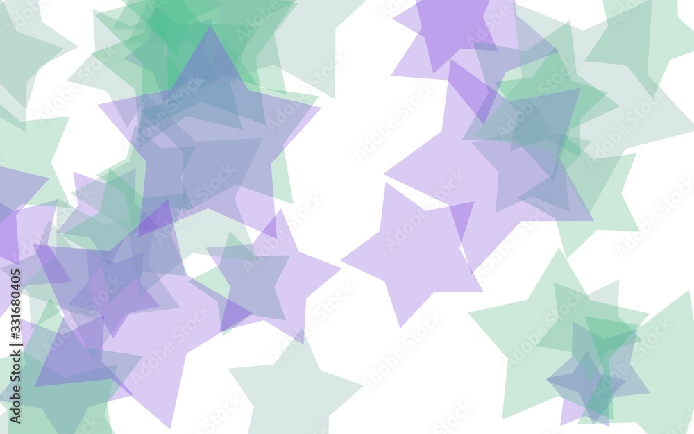 Multicolored translucent stars on a white background. Green tones. 3D illustration Multicolored translucent stars on a white background. Green tones. 3D illustration