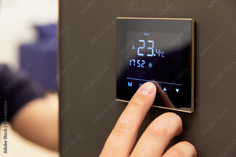 electronic floor heating setting, on the touch screen - obrazy, fototapety, plakaty 