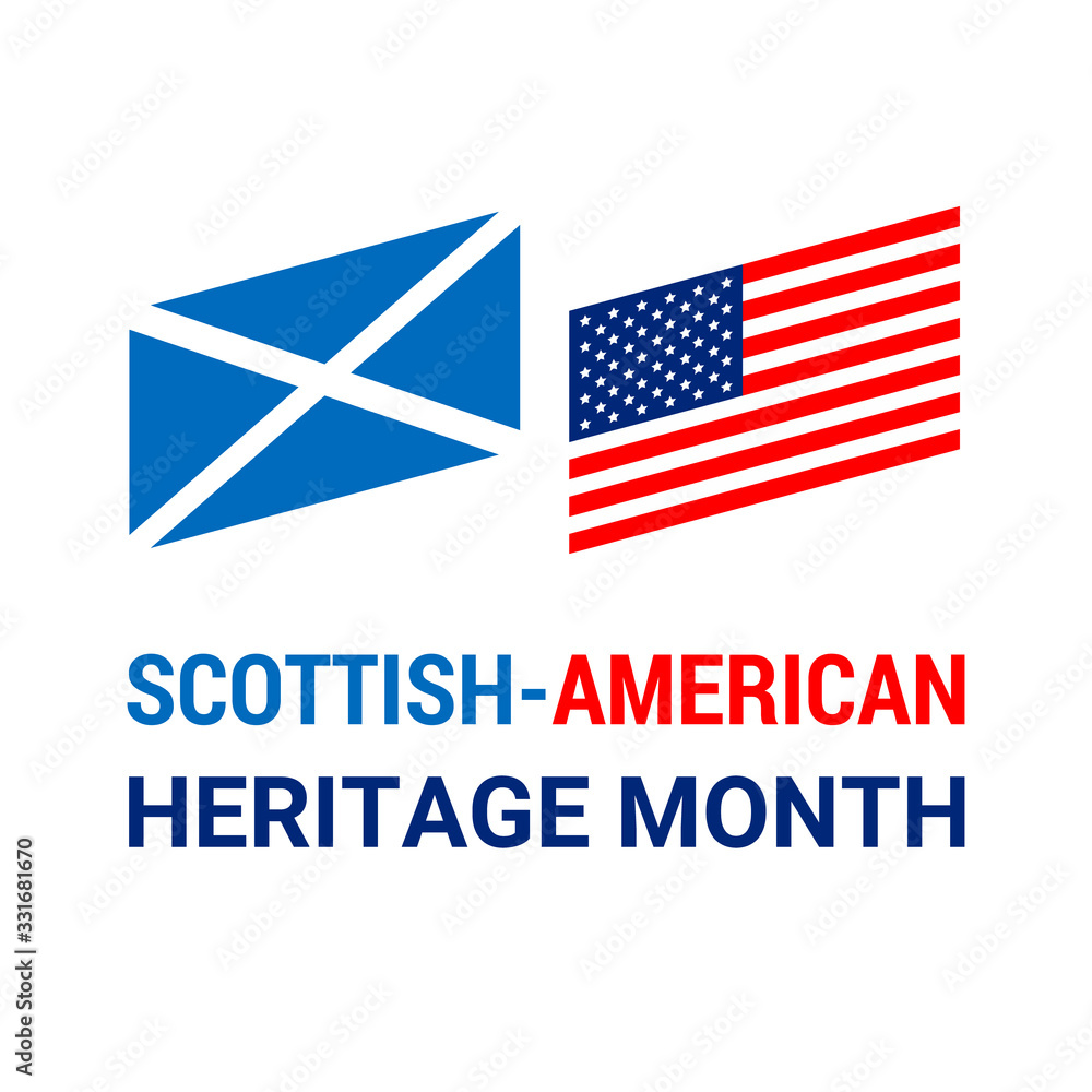 Scottish-American Heritage Month. Vector illustration, colors of the Scottish and american flags. Abstract trend design for banner, poster, card and social media. Concept with national flags.