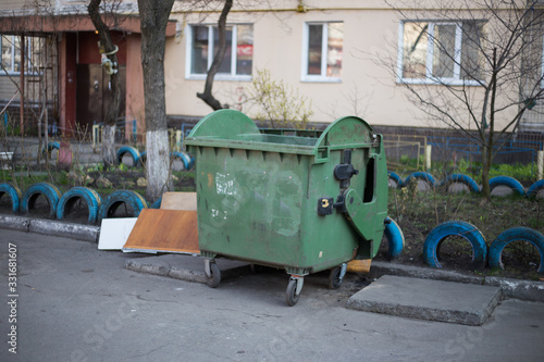 Simple trash can on the street in Kiev