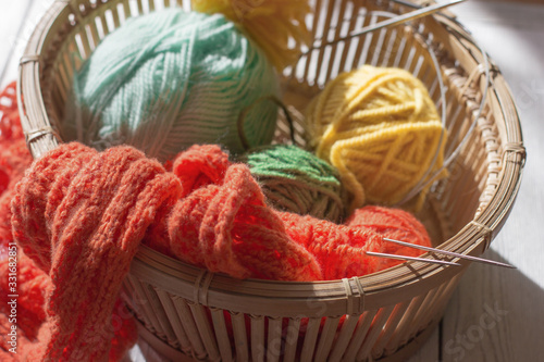  color Knitting yarn and thread for knitting closeup. multicolored skeins. © Yulia Panova