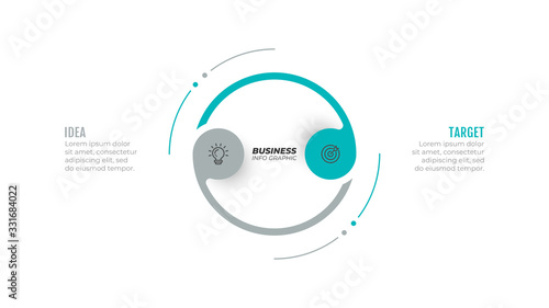 Business Infographic template. Creative design layout with circle and marketing icons. Vector with 2 options, steps.