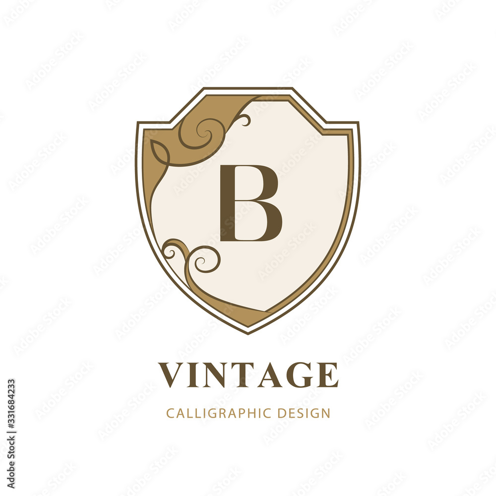 Creative Monogram. Template with letter B. Stylish Refined Emblem. Graceful Logo. Drawn Element for Book Design, Brand Name, Business Card, Restaurant, Boutique, Hotel, Invitation. Vector illustration Creative Monogram. Template with letter B. Stylish Refined Emblem. Graceful Logo. Drawn Element for Book Design, Brand Name, Business Card, Restaurant, Boutique, Hotel, Invitation. Vector illustration