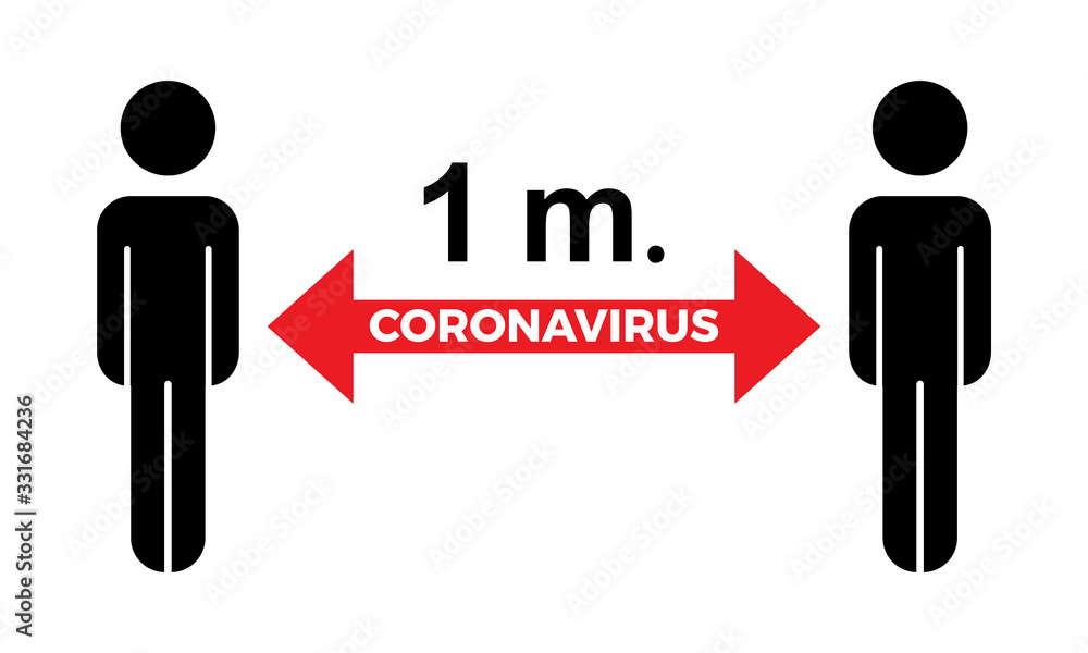 Coronavirus COVID-19 virus social distance concept. 1 meter Safety ...