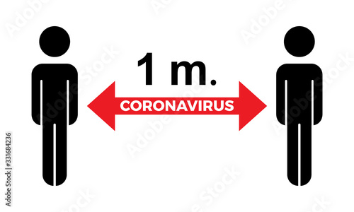 Coronavirus COVID-19 virus social distance concept. 1 meter Safety instruction