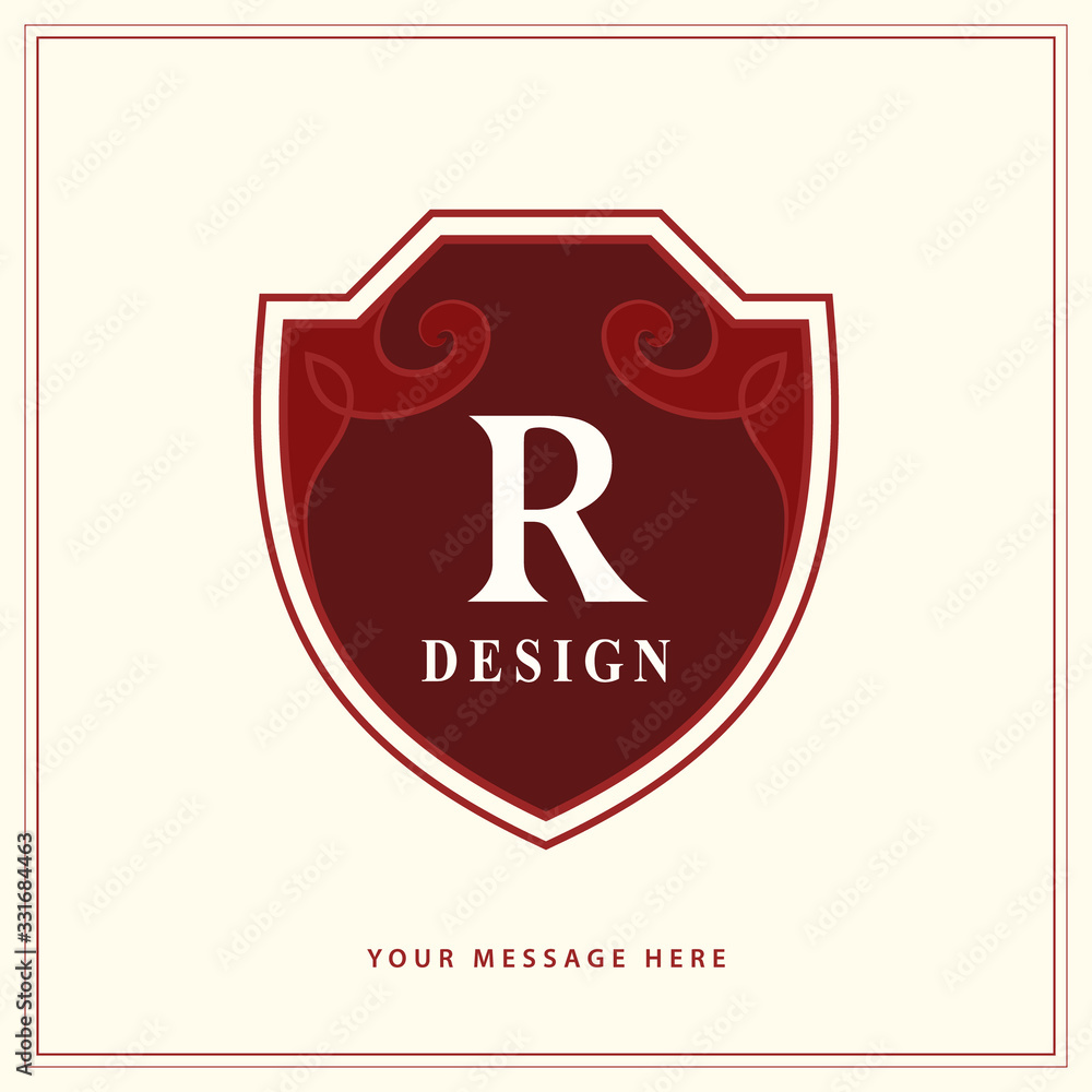 Creative Monogram. Template with letter R. Stylish Refined Emblem. Graceful Logo. Drawn Element for Book Design, Brand Name, Business Card, Restaurant, Boutique, Hotel, Invitation. Vector illustration Creative Monogram. Template with letter R. Stylish Refined Emblem. Graceful Logo. Drawn Element for Book Design, Brand Name, Business Card, Restaurant, Boutique, Hotel, Invitation. Vector illustration