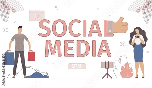 Business Advertising, Product or Brand Promotion Campaign in Social Media Web Banner, Landing Page Template. internet Shop Customer, online Client, Social Network User Trendy Flat Vector Illustration