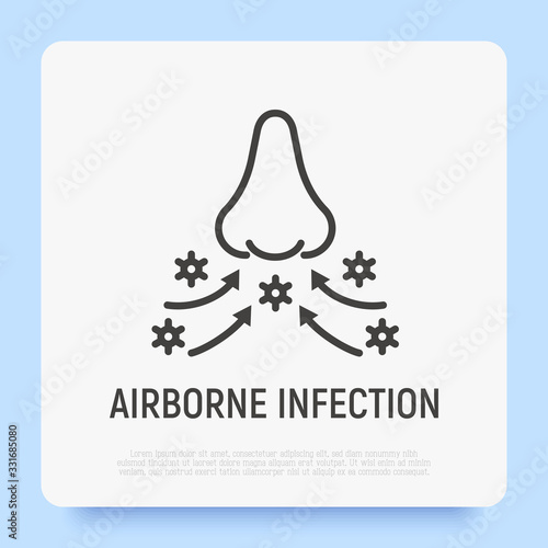 Airborne infection, spread of virus. Thin line icon. Person to person. Symptom of flu, influenza, coronavirus. Vector illustration.