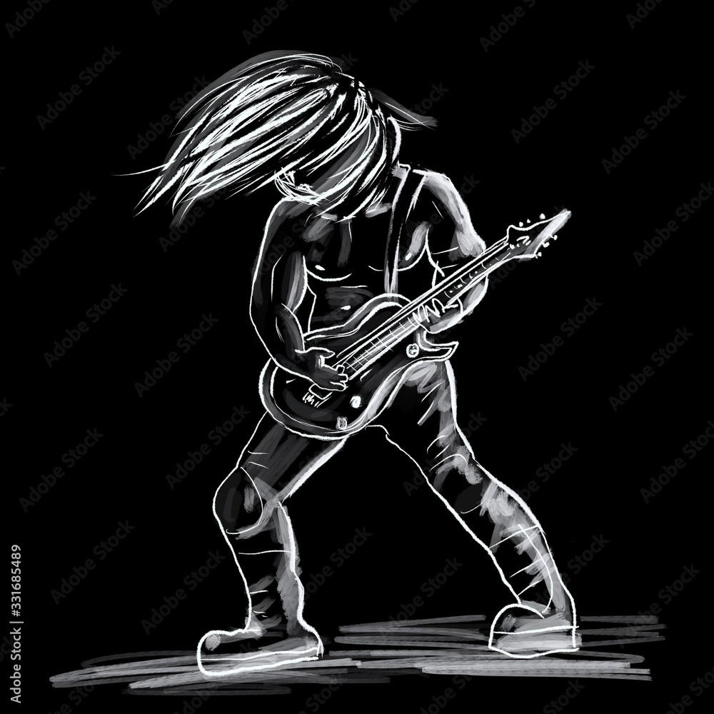 Guitar player illustration on black background Guitar player illustration on black background