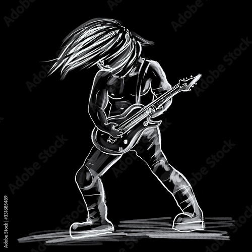 Guitar player illustration on black background 