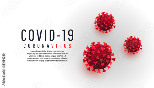 COVID-19 coronavirus infected cells with text on a white background. Pneumonia, acute respiratory disease virus molecule