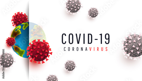 Covid 19 realistic concept with cell diseases or covid-19 bacteria on a white background with place for text. photo