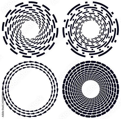 Set of black and white vortex, volute shapes. Twisted helix elements