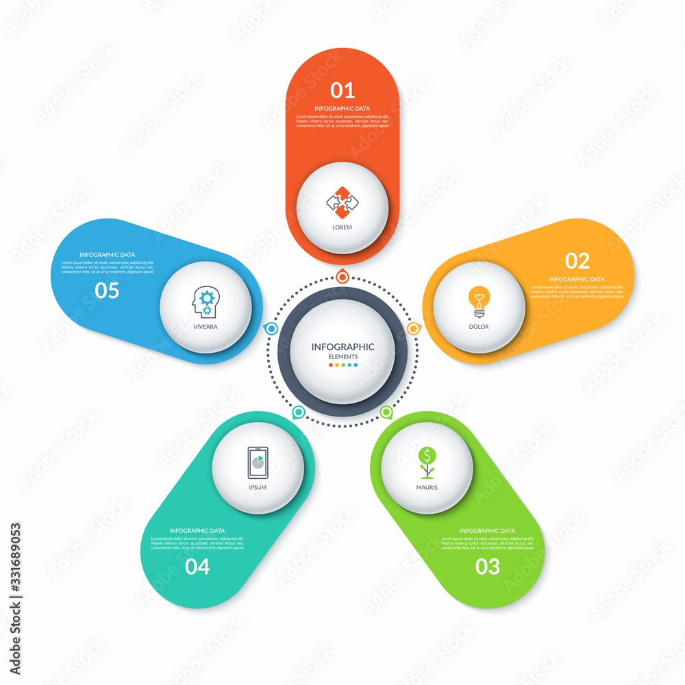 Infographic diagram with 5 options. Can be used as a chart, graph ...