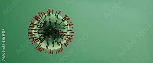 3D cgi digital render concept illustration of COVID-19 coronavirus against green background