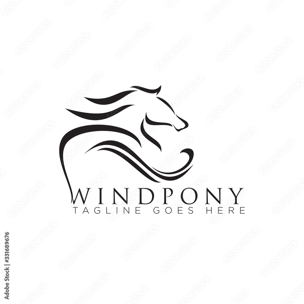 windpony logo, with curl hair horse pony vector windpony logo, with curl hair horse pony vector