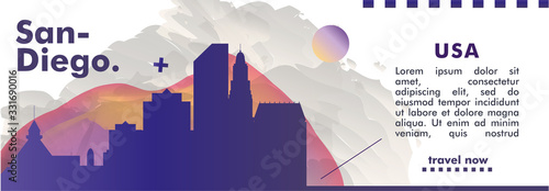USA United States of America San Diego skyline city gradient vector banner