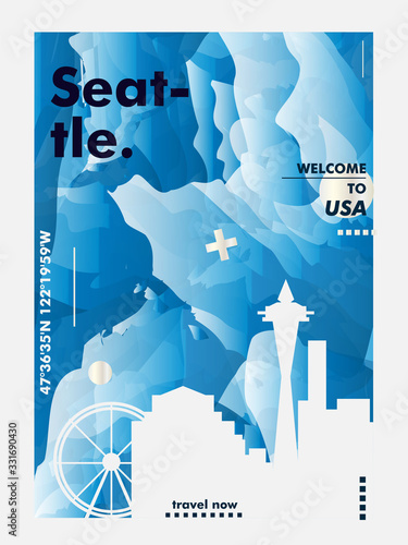 USA United States of America Seattle skyline city gradient vector poster