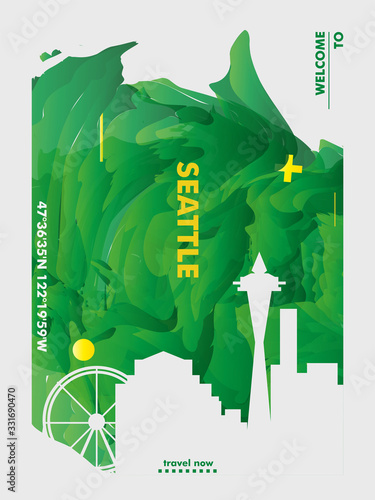 USA United States of America Seattle skyline city gradient vector poster